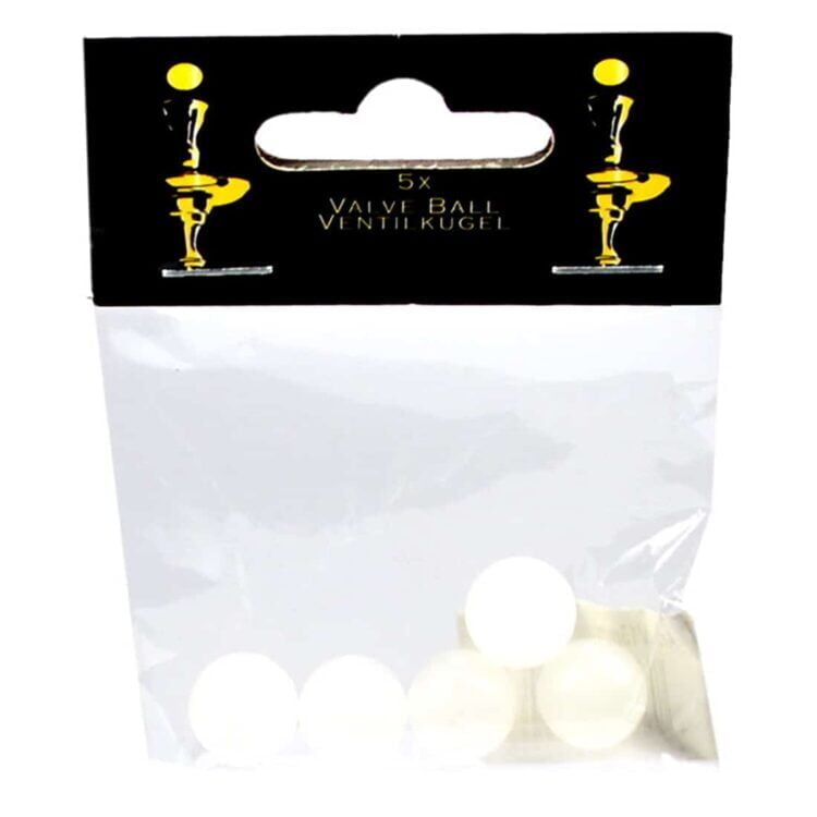 Fem kugler i metallisk sølvfarve præsenteres i en lige linje. Hver kugle har en glat, rund form med en ensartet overflade, der reflekterer lys. Kuglerne er små, sandsynligvis designet til at passe ind i et ventilationssystem. Der er ingen synlige skader, og hver kugle ser ud til at være identisk i størrelse og form.