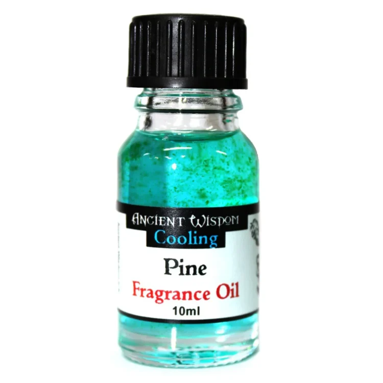 Flaske med duftolie i klar glas, der fremhæver den gyldne, næsten ravfarvede væske indeni. Låget er sort med en mat finish og en dråbe-applikator. Etiket i en neutral farve med sort tekst og en simpel grafik, der angiver produktets navn. Flaskens form er slank og cylindrisk, og den står på en lys overflade.