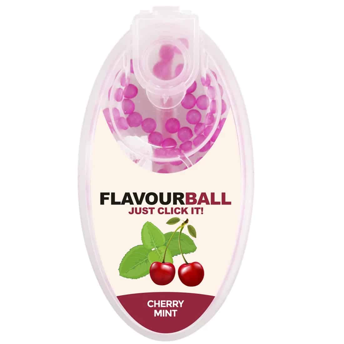 En transparent beholder med en rund form indeholder små, farverige kugler. Kuglerne er i nuancer af rød, grøn og hvid, og de har en glat overflade. Beholderens låg har en praktisk klikkemekanisme og er udstyret med en lille åbning. Baggrunden er lys, hvilket fremhæver de livlige farver af kuglerne.