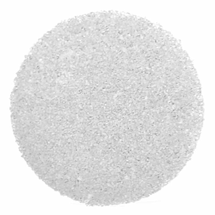 Et klart glasrist med en diameter på 40 mm præsenterer en perforeret overflade, hvor små, regelmæssige huller er arrangeret i et gittermønster. Ristens kanter er glatte og let buede, hvilket giver en elegant finish. Materialet ser robust ud med en let glans, der reflekterer lyset, og skaber en klar kontrast mod en neutral baggrund.