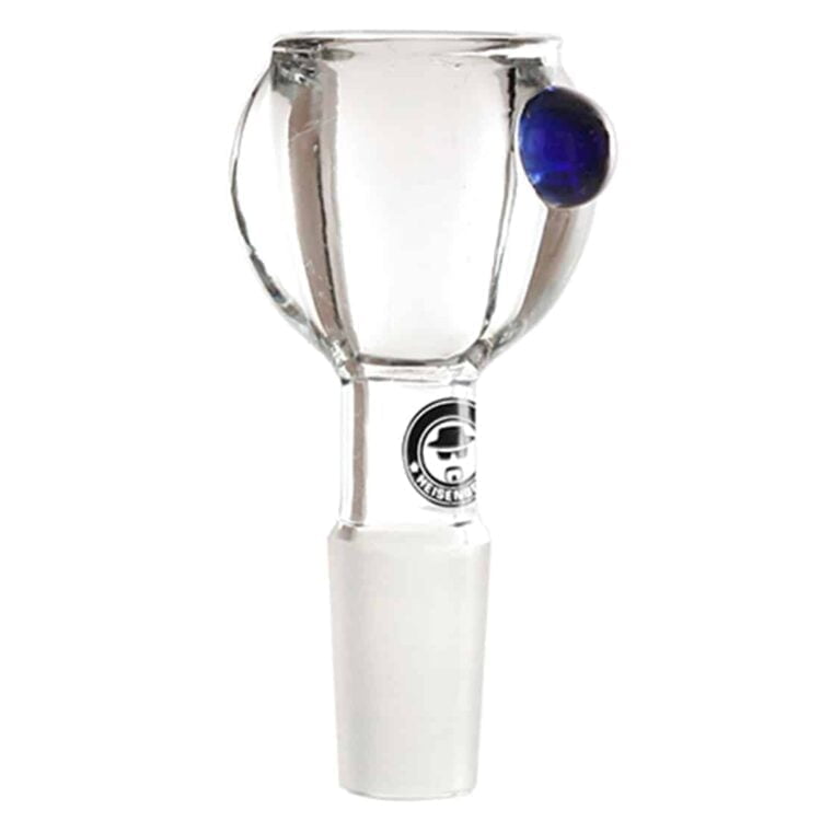 En skål med en glat, blød overflade i en dyb blå farve. Skålen har en rund form med en let udadvendt kant. Indvendigt pryder en detaljeret gravering af et ansigt i en lysere tone, som fremhæver de enkelte træk. Skålens bund er flad og stabil, hvilket giver den en solid fremtoning.