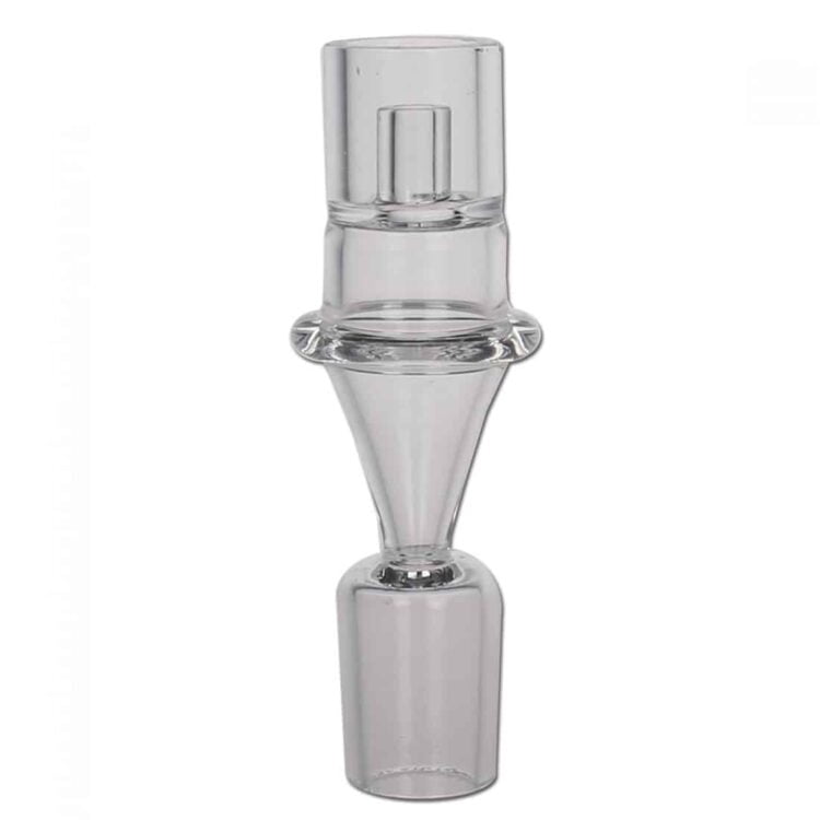 En gennemsigtig skål i kvartsglas med en glat overflade og let buet form. Skålen har en dybde, der giver plads til væske, og en diameter, der passer til en 20 mm varmeledning. Kanten er poleret, hvilket giver en fin finish. Den reflekterer lys og skaber subtile skygger på underlaget.