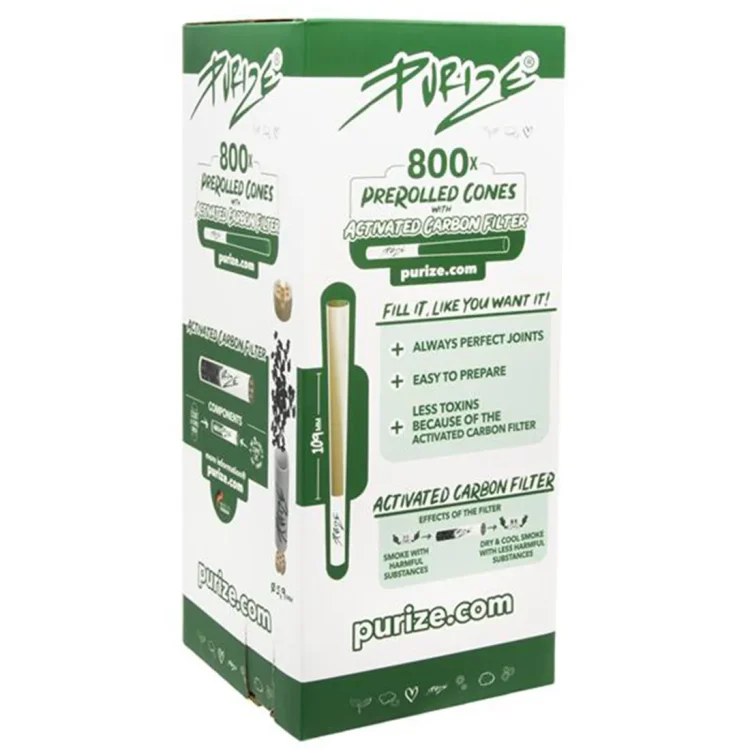 PURIZE® - Unbleached King Size Activated Carbon Cones 800 stk