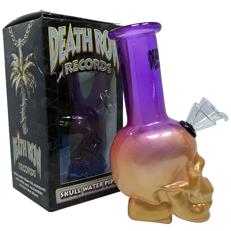 Death Row Records - Skull Bubbler Purple & Gold Bong 15 cm