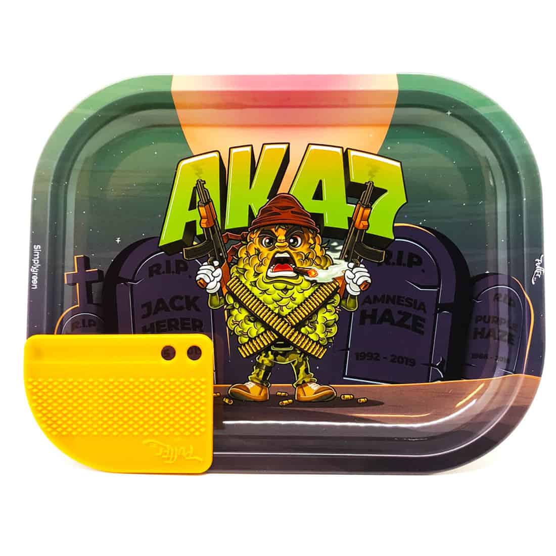 En mixerbakke i sort træ pryder midten af beskrivelsen. Den har en glat overflade med afrundede kanter. I den ene ende sidder en integreret grinder med et gittermønster, der muliggør effektiv nedslibning. Bakken har et minimalistisk design uden synlige knapper eller symboler, hvilket giver et stilrent udtryk.