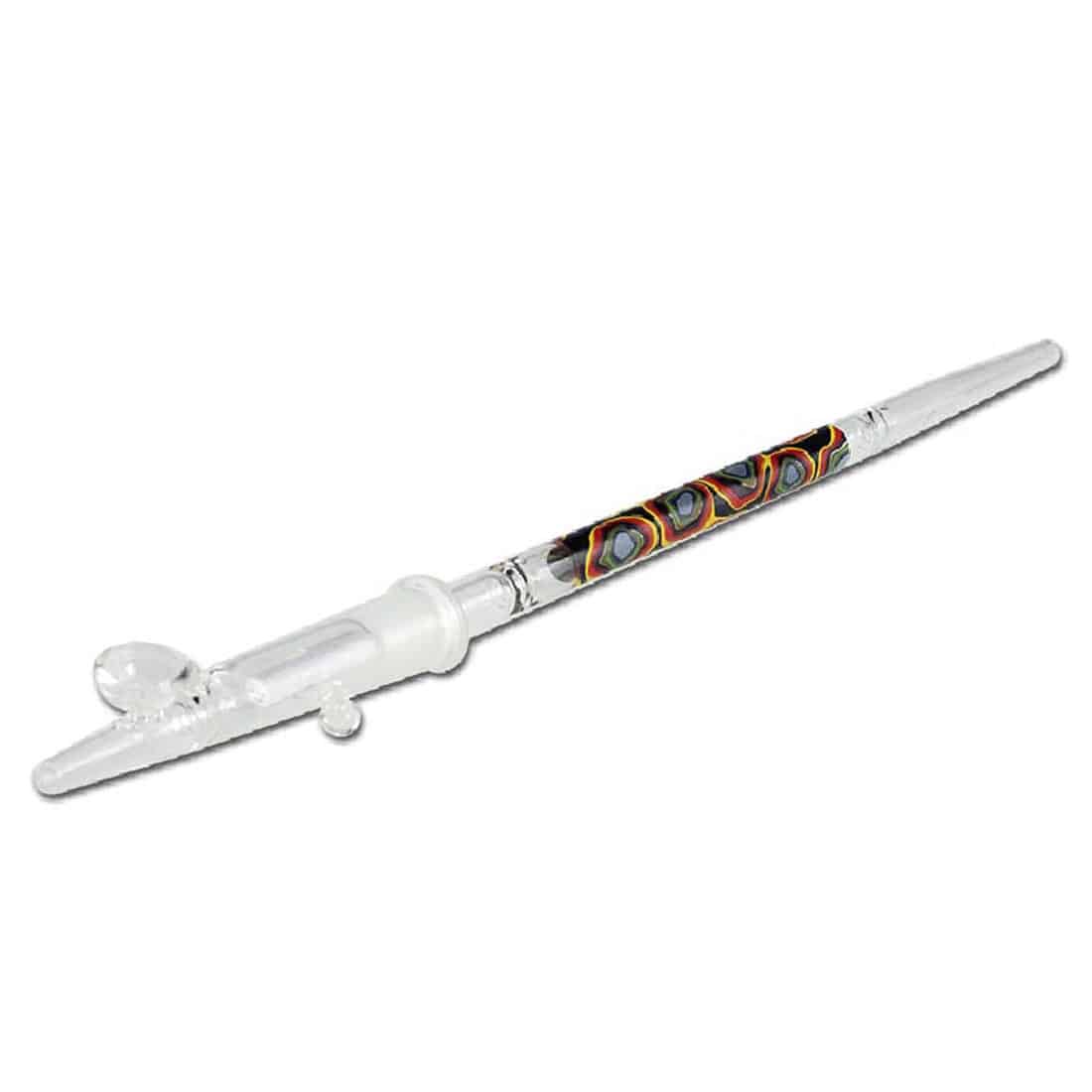 En sort glas pibe med en glat overflade og en elegant, buet form. Piben har en længde på 350 mm og inkluderer en filteradapter, der er integreret i designet. Den fremtrædende mundstykke er tydeligt adskilt fra piben, og der er synlige detaljer som en fin kant og en diskret, mat finish, der giver et stilfuldt udtryk.