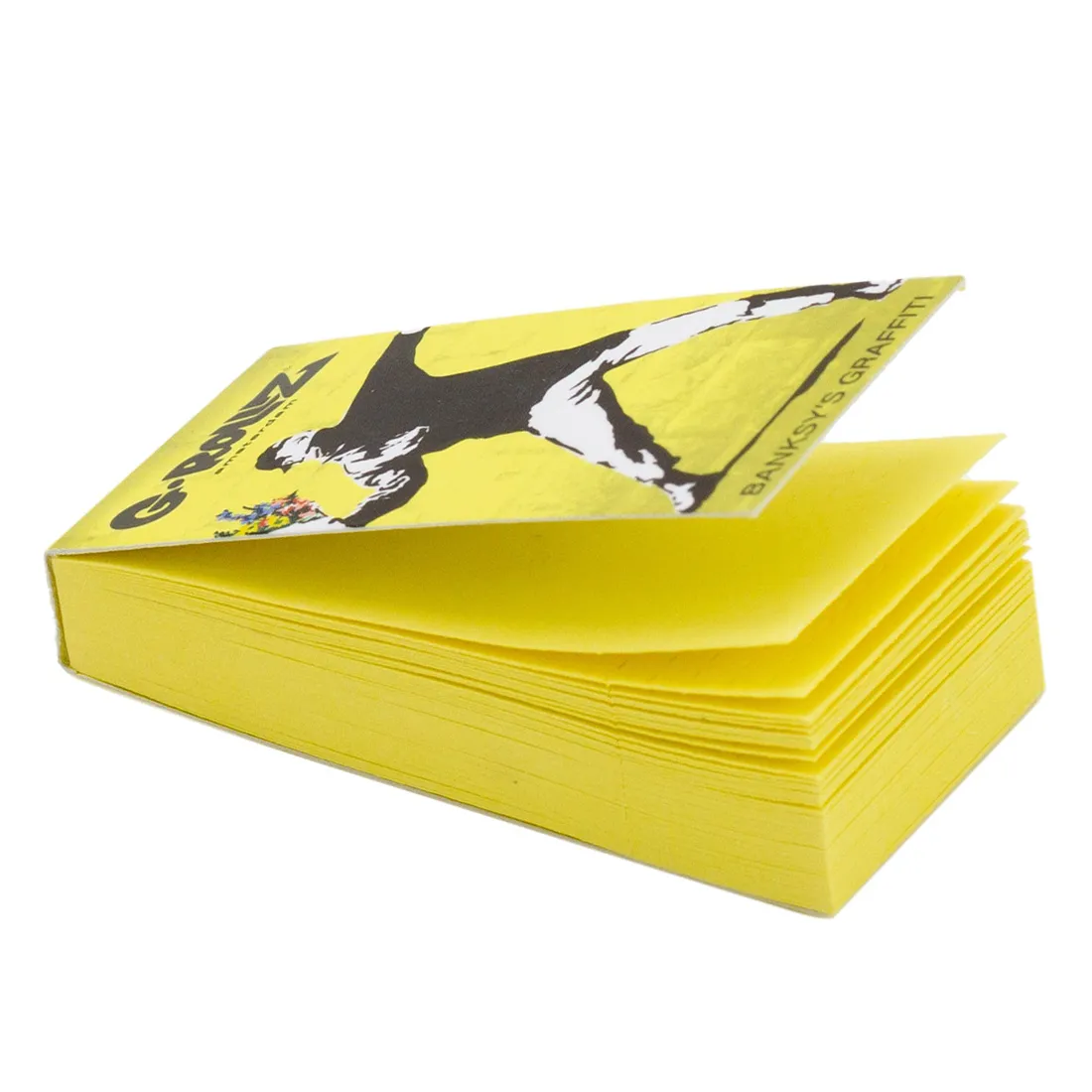 Gul filtertip prydet med en graffiti-inspireret illustration af en blomsterkaster. Designet omfatter en dynamisk skikkelse, der kaster en buket blomster, indrammet af grafiske elementer. Farverne spænder fra dybe nuancer af grøn til lyse blomsterfarver, hvilket skaber et slående kontrast. Overfladen har en glat tekstur, der fremhæver detaljerne i designet.