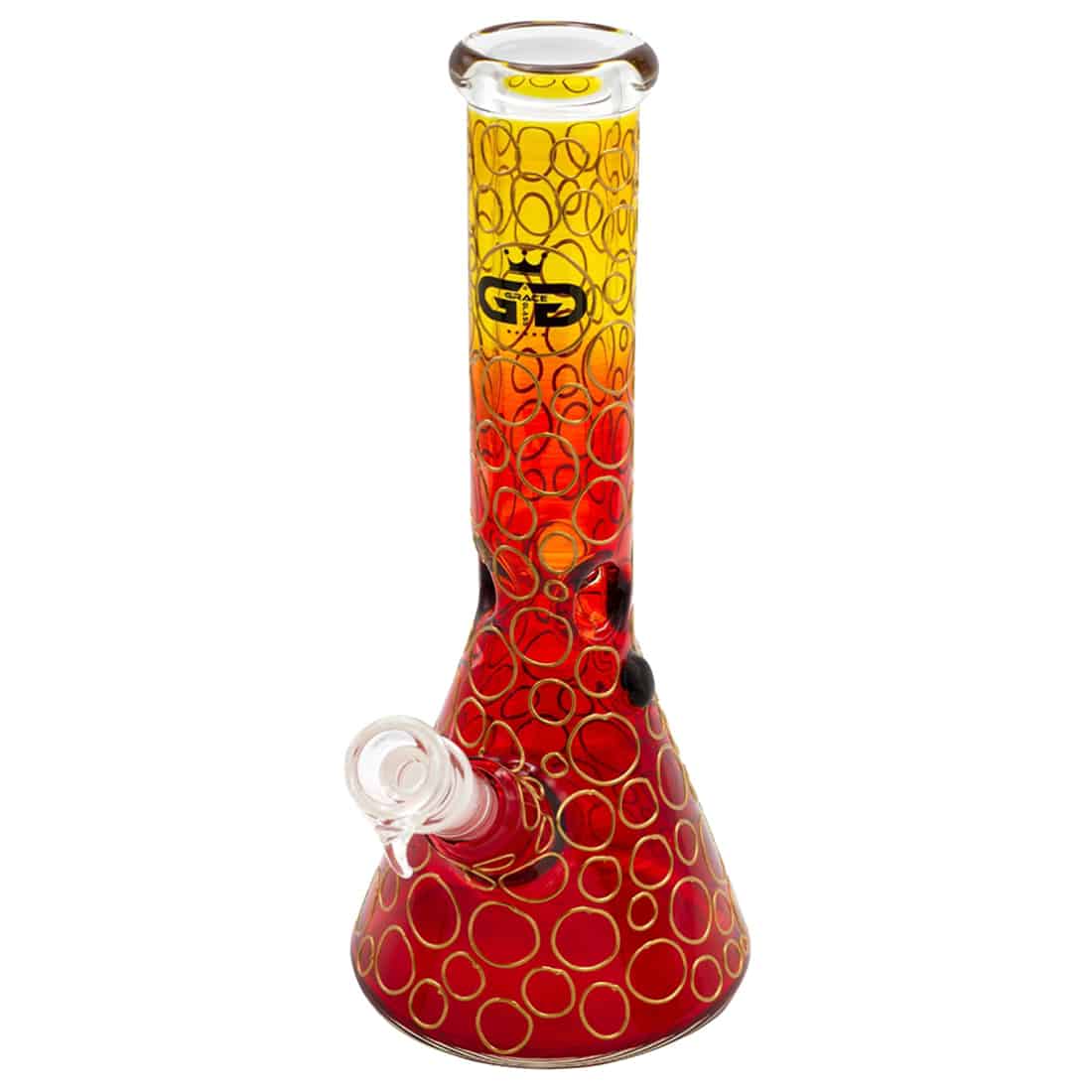 Grace Glass Rainforest beaker i rød farve har en cylindrisk form med en højde på 32 cm. Overfladen er glat og skinnende, med en dyb rød nuance, der skaber en dramatisk effekt. Beakeren har en bred åbning, der gradvist snævrer ind mod bunden. Den dekorative stil kan ses i de subtile mønstre, der tilføjer visuel interesse.