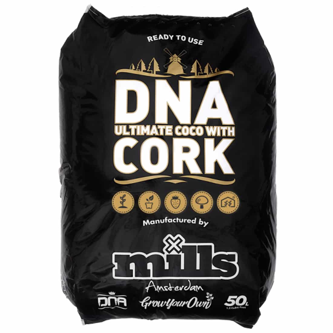 En stor, cylindrisk beholder med en glat, mat overflade i en lys beige farve. Det øverste område har en mørkere brun, kork-lignende tekstur, der danner en kant. Beholderen er udstyret med en sort, ergonomisk håndtag på siden samt et skruelåg. Underlaget har en let skygge, der fremhæver beholderens form.