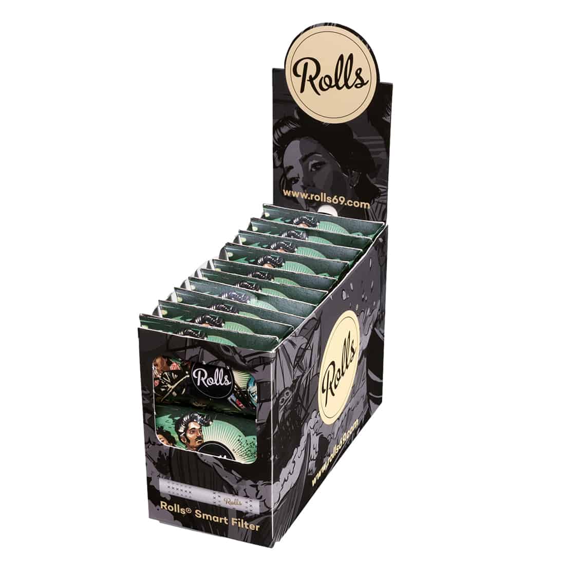 Runde, flade filtre i en lys, transparent farve pryder overfladen, hver med en diameter på 6 mm. Filtrene er samlet i en pakke, der indeholder 10 stykker. Materialet har en glat tekstur og en let reflekterende overflade. Pakken viser tydeligt en label med information om produktet, herunder antallet af filtre.