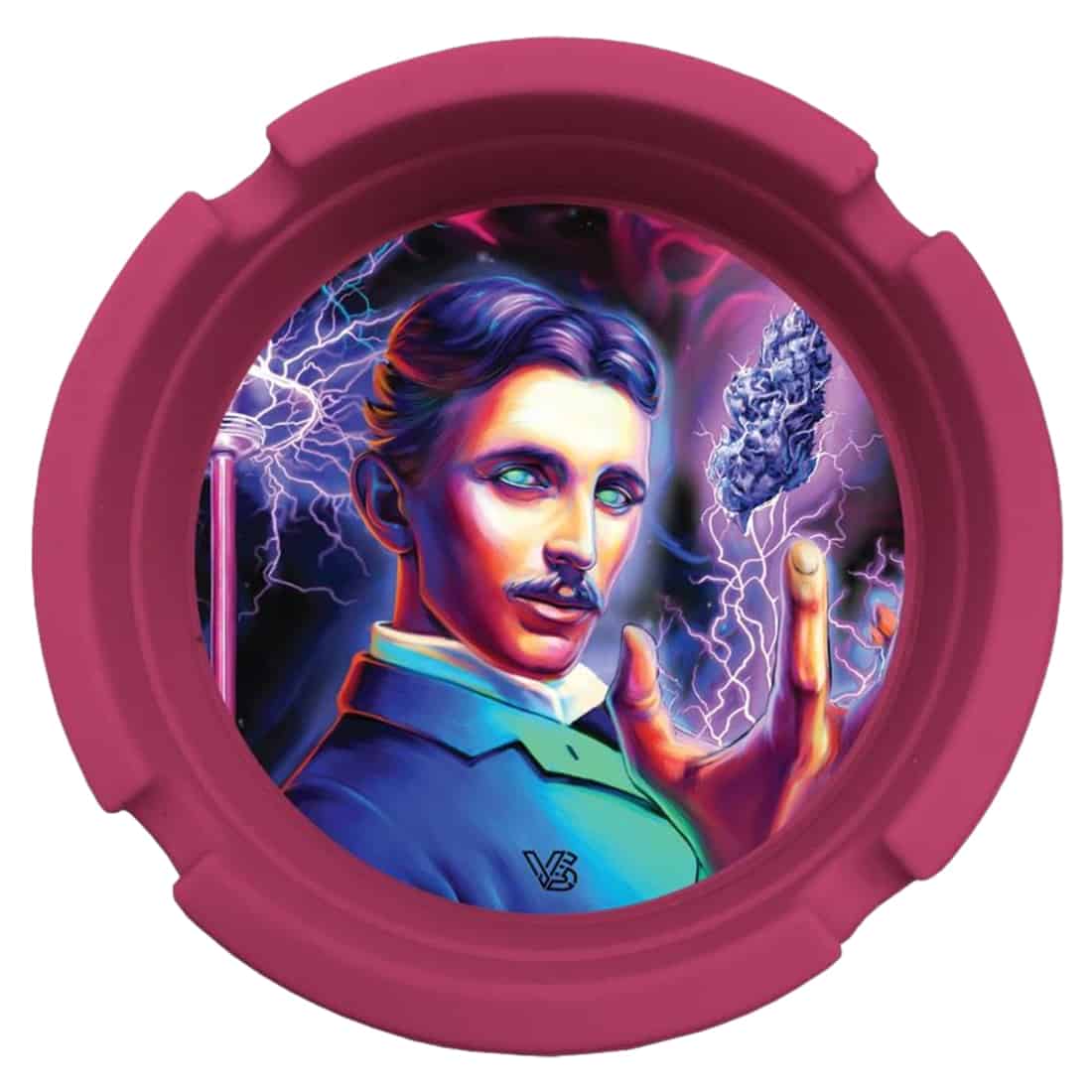 Et askebæger i silikone præsenterer sig i en dyb sort farve. Det har en rund form med bløde, kurvede kanter og en flad bund. Overfladen fremstår glat og blød, med en mat finish, der giver et stilrent udtryk. Askebægeret har små udskæringer til opsamling af aske og er let fleksibelt, hvilket gør det praktisk i brug.