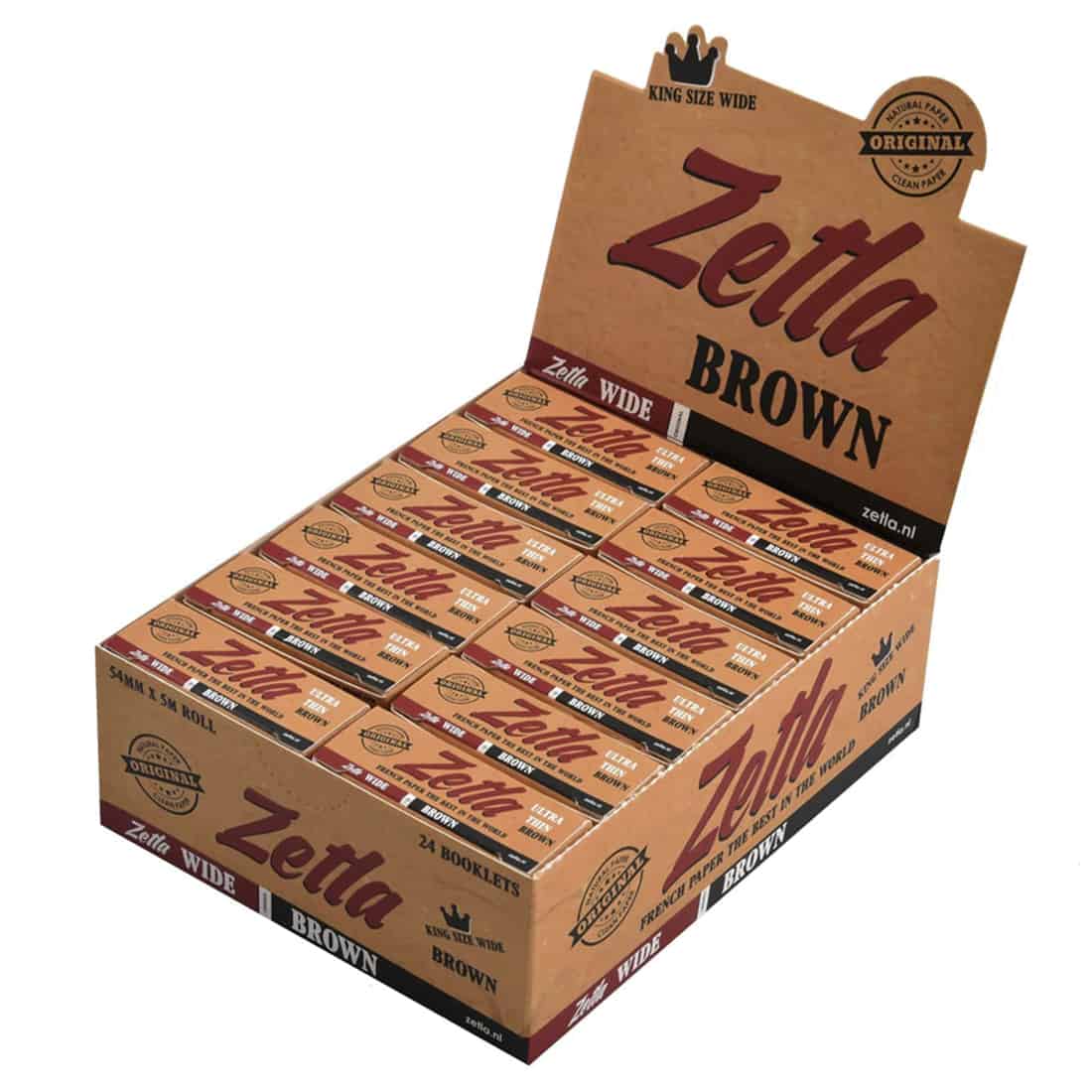 Brunt papir ruller op på en sort holder, der har en robust metalstruktur med en blank finish. Papiret er ensfarvet og har en glat overflade uden mønstre. Holderen er udstyret med en knap til at fastgøre papiret, og det hele er præsenteret på en hvid baggrund, der fremhæver det brune papir.