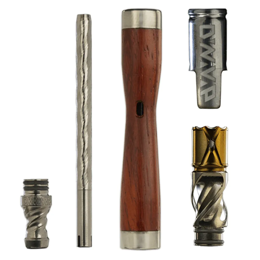 En dampinhalator i naturligt træ med et slankt, ergonomisk design. Den har en glat overflade og en varm, gyldenbrun farve, der fremhæver træets åretegninger. En metalåbning øverst giver adgang til en keramisk kammer. En lille, rund knap på siden sikrer nem betjening. Den samlede form er stilren og minimalistisk, hvilket skaber en harmonisk æstetik.