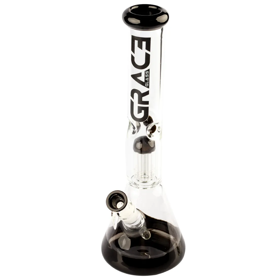 En sort glasbeholder med en slank, cylindrisk form. Den har en glat overflade og en højde på 37 cm. Beholderens kant er let afrundet, og bunden er stabil med en let udvidet diameter. Det matte sort glas giver en elegant og moderne fremtoning, mens lyset svagt reflekteres på overfladen.