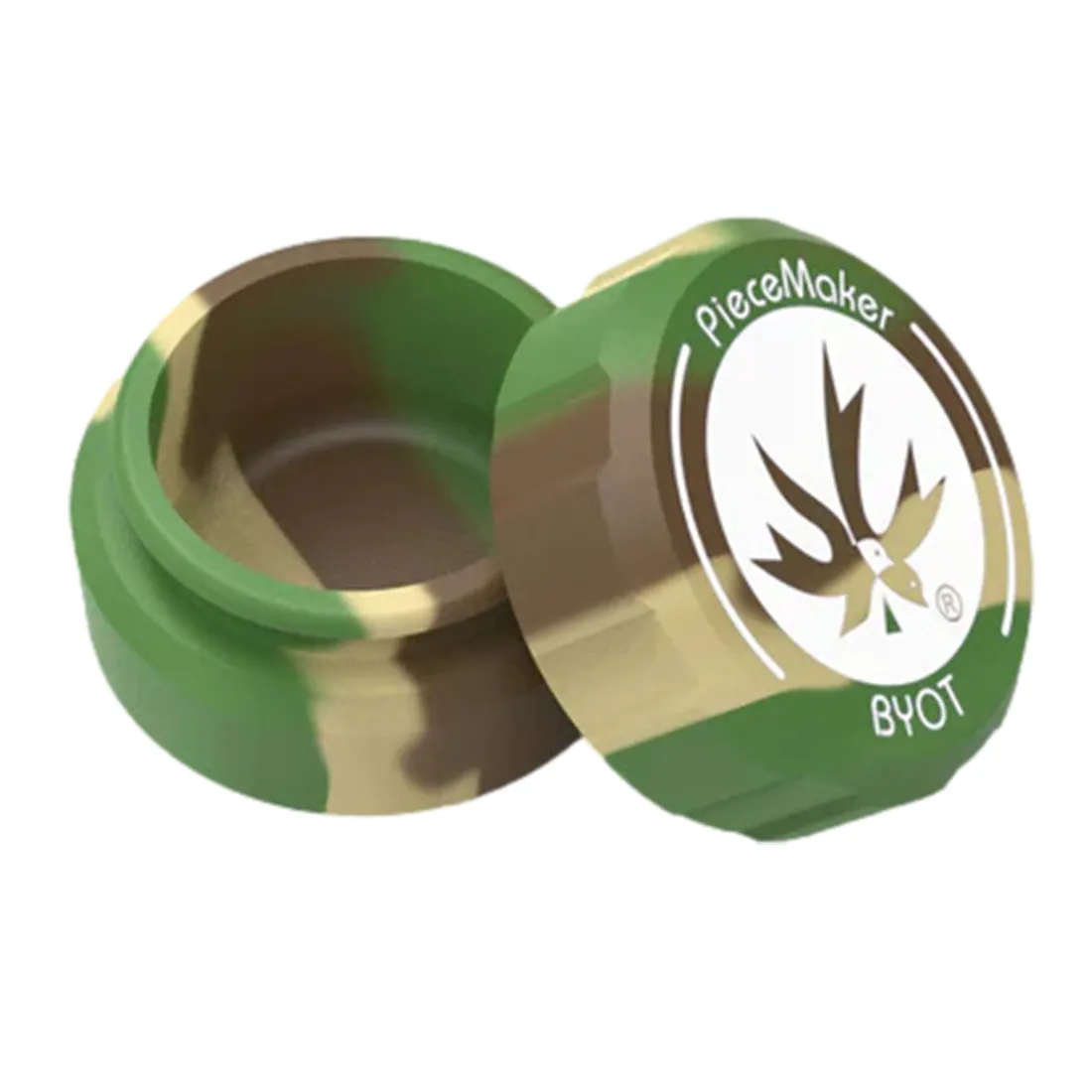 En kubeformet container med en mat, olivengrøn overflade præsenterer sig med en robust struktur. Den er fremstillet af metal og har en let tekstureret finish. Låget er fladt og har en tætsiddende pasform. Der er en subtil, ensfarvet farve, hvilket giver et minimalistisk udtryk. Ingen synlige knapper eller symboler pryder overfladen.