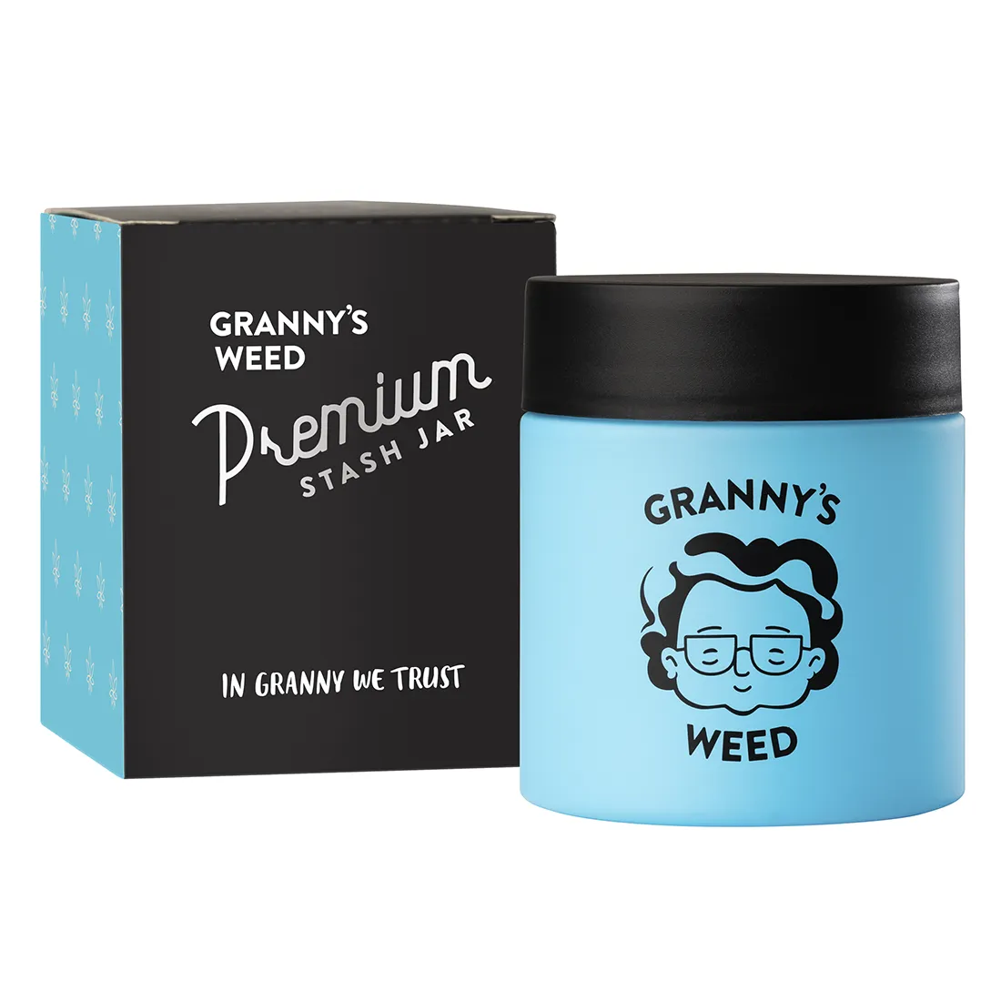 En urtekrukke i en dyb blå farve, fremstillet af keramik. Krukken har en glat, blank overflade og en rund form med en let udvidet åbning. Låget, der passer tæt, prydes af en lille, flad knop. Krukkens størrelse er kompakt med en kapacitet på 120 ml, hvilket gør den ideel til opbevaring af urter.