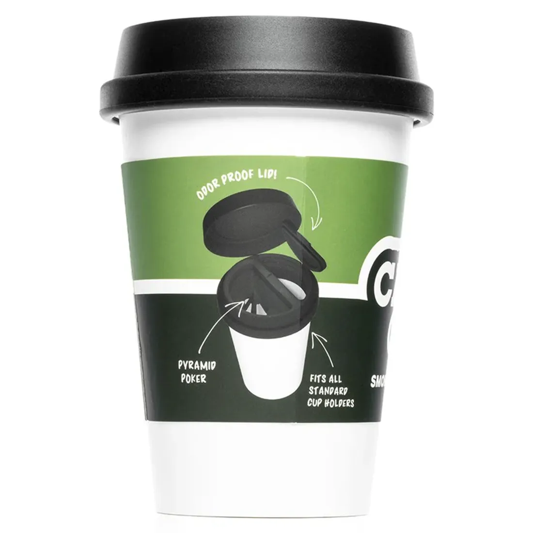 Et hvidt askebæger i en minimalistisk, rund form præsenteres på en flad overflade. Materialet ser ud til at være keramik med en glat, blank overflade, der reflekterer lys. Bunden er flad, hvilket giver stabilitet, mens kanten er let afrundet. Der er ingen synlige knapper eller symboler, hvilket understreger det enkle design.