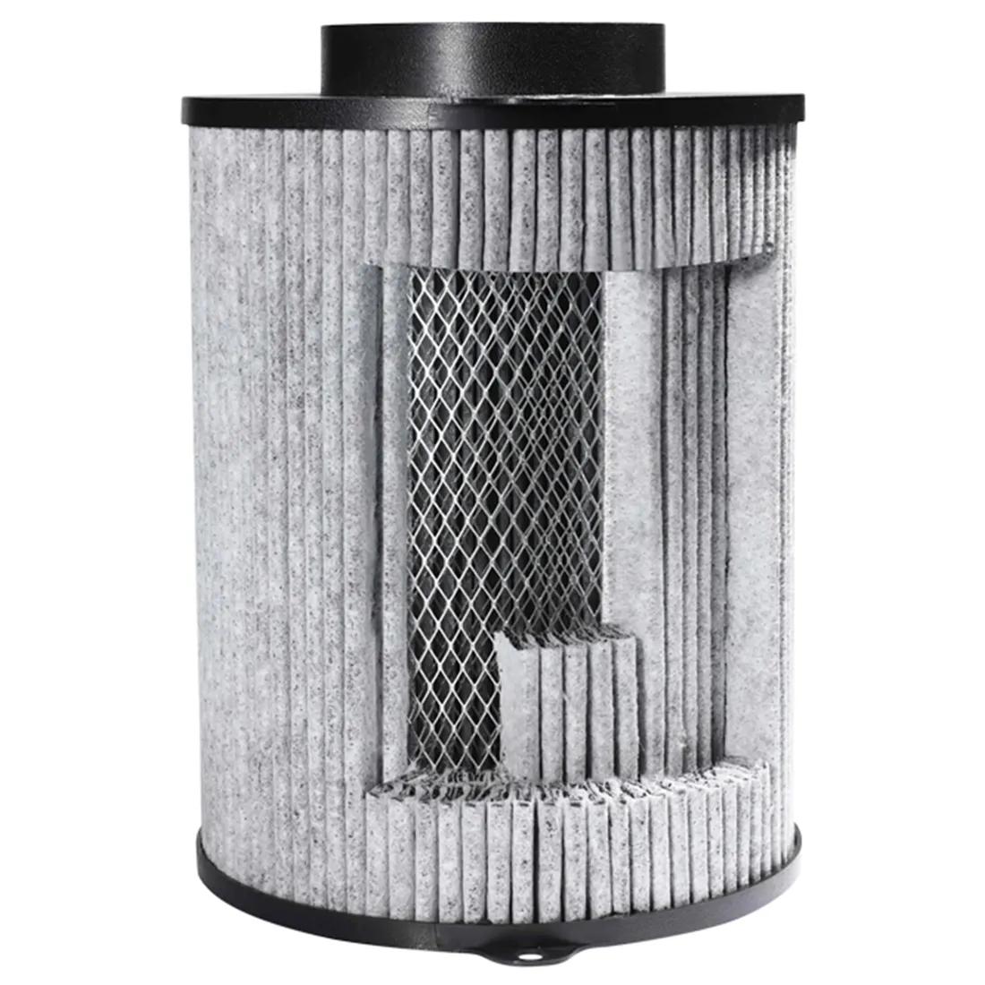 Garden HighPro ProActive Kulfilter har et cylindrisk design med sorte ender, et plisseret ydre lag og synligt indre net til lagdelt konstruktion og filtrering.