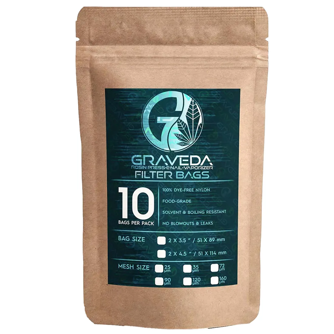 Graveda rosin filterposer præsenterer sig med en transparent, hvid farve og en glat tekstur. Poserne har en firkantet form, med en tydelig søm i kanten og en lukket top. Der er små, fine perforeringer, der skaber et mønster, som muliggør filtrering. Materialet er let og fleksibelt, ideelt til opbevaring af rosin.