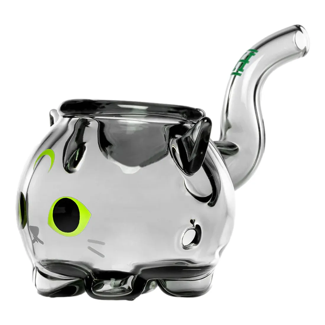 En sort pibe med en glat, mat overflade pryder denne genstand. Den har en elegant, buet form, der afsluttes med en bred åbning. Piben er udsmykket med en subtil tekstur, der tilføjer dybde, og den har en klassisk, minimalistisk stil. En lille, diskret prægning synes at indikere producentens navn.